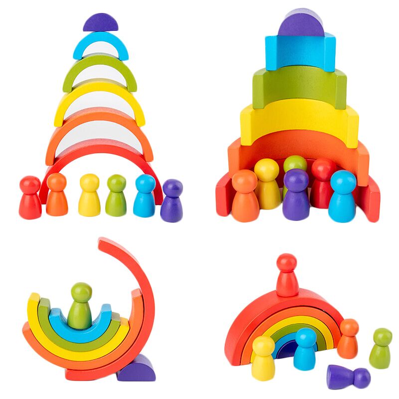 Rainbow Wooden Blocks with Peg Dolls