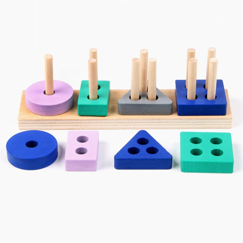 Wooden Geometric Sorting Puzzle Close-up